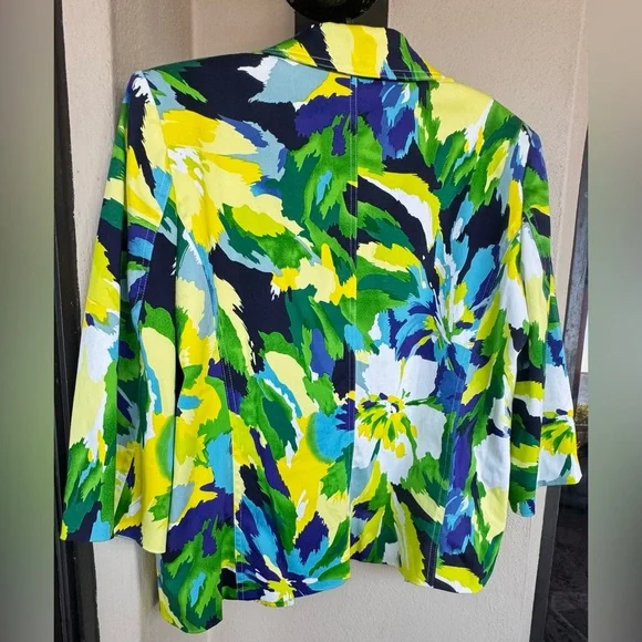 Molly & Maxx Multicolor Abstract Print Blazer 3/4 Sleeve Collar Lined Large - Picture 15 of 16